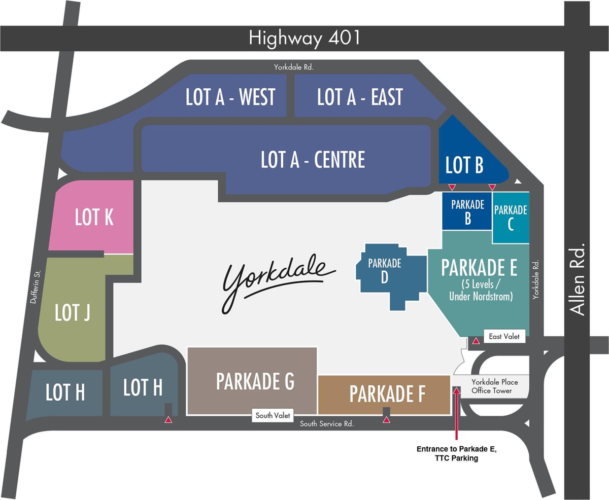 แผนที่ของ Yorkdale ซื้อของศูนย์กลางลานจอดรถ