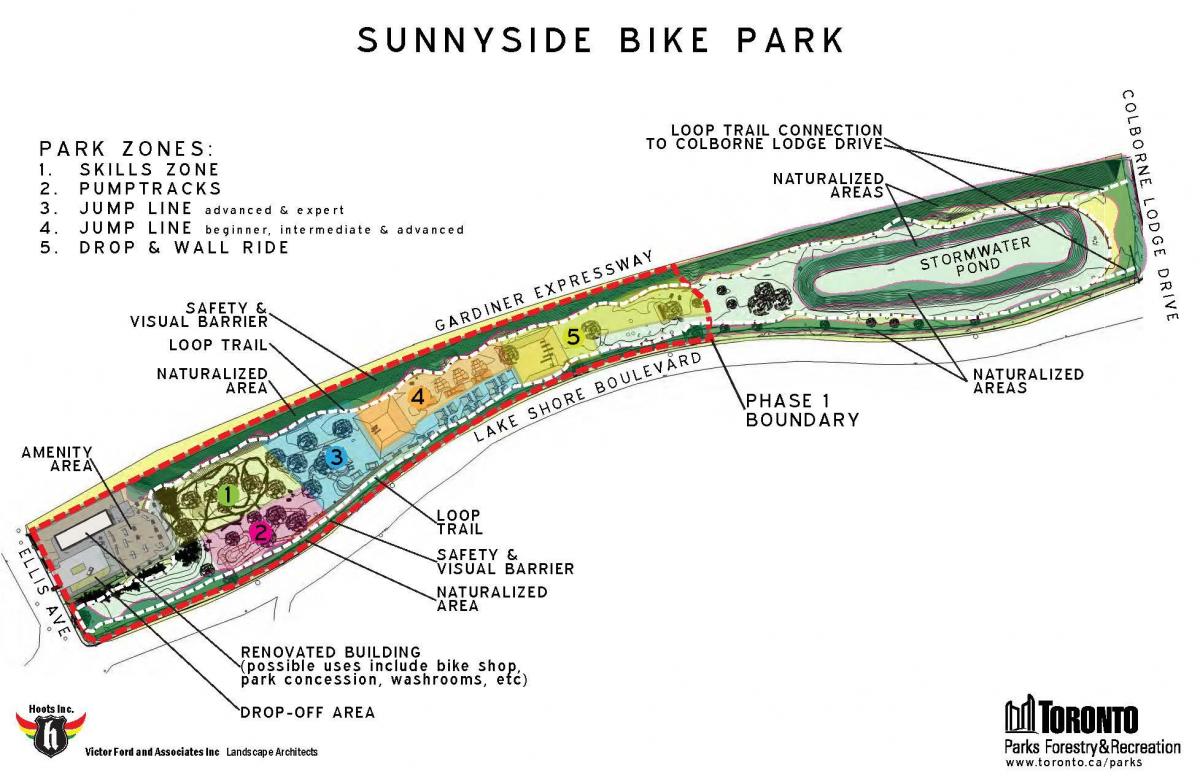 แผนที่ของซันนี่ไซด์ขี่จักรยานสวนพื้นที่โตรอนโต