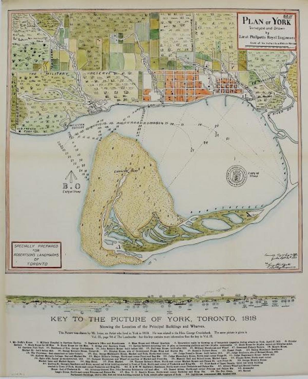 แผนที่ของนิวยอร์กโตรอนโต 1787-1884 cartoony รุ่น