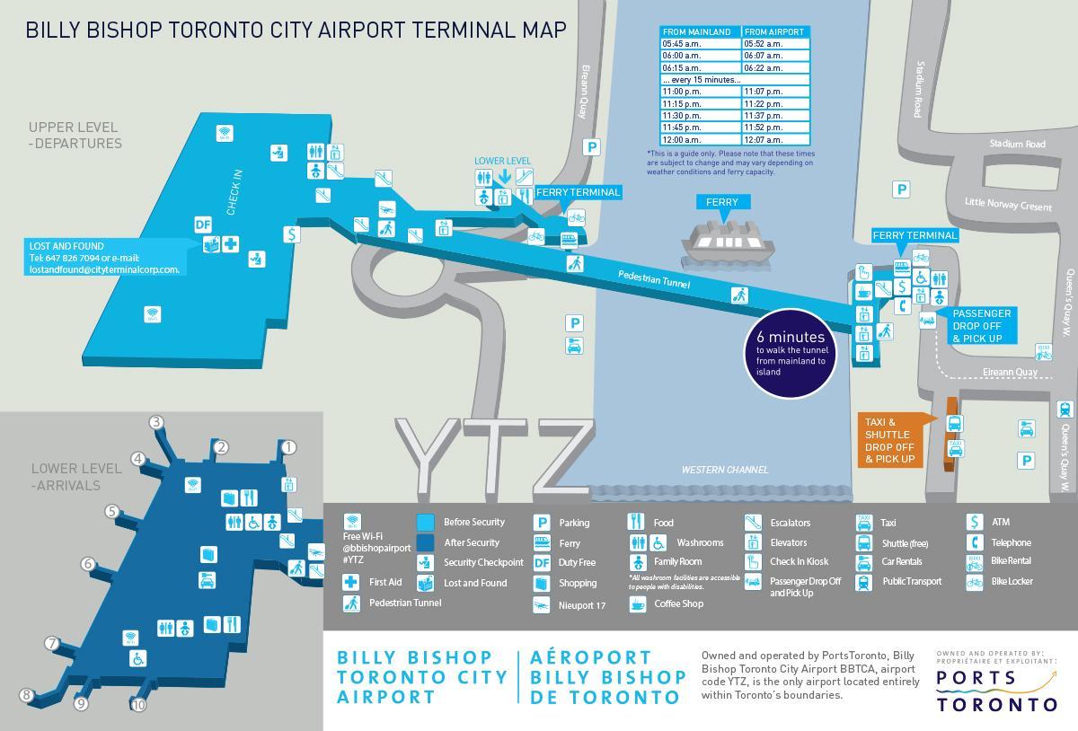 แผนที่ของบิลลี่องบิชอปโตรอนโตเมืองสนามบิน
