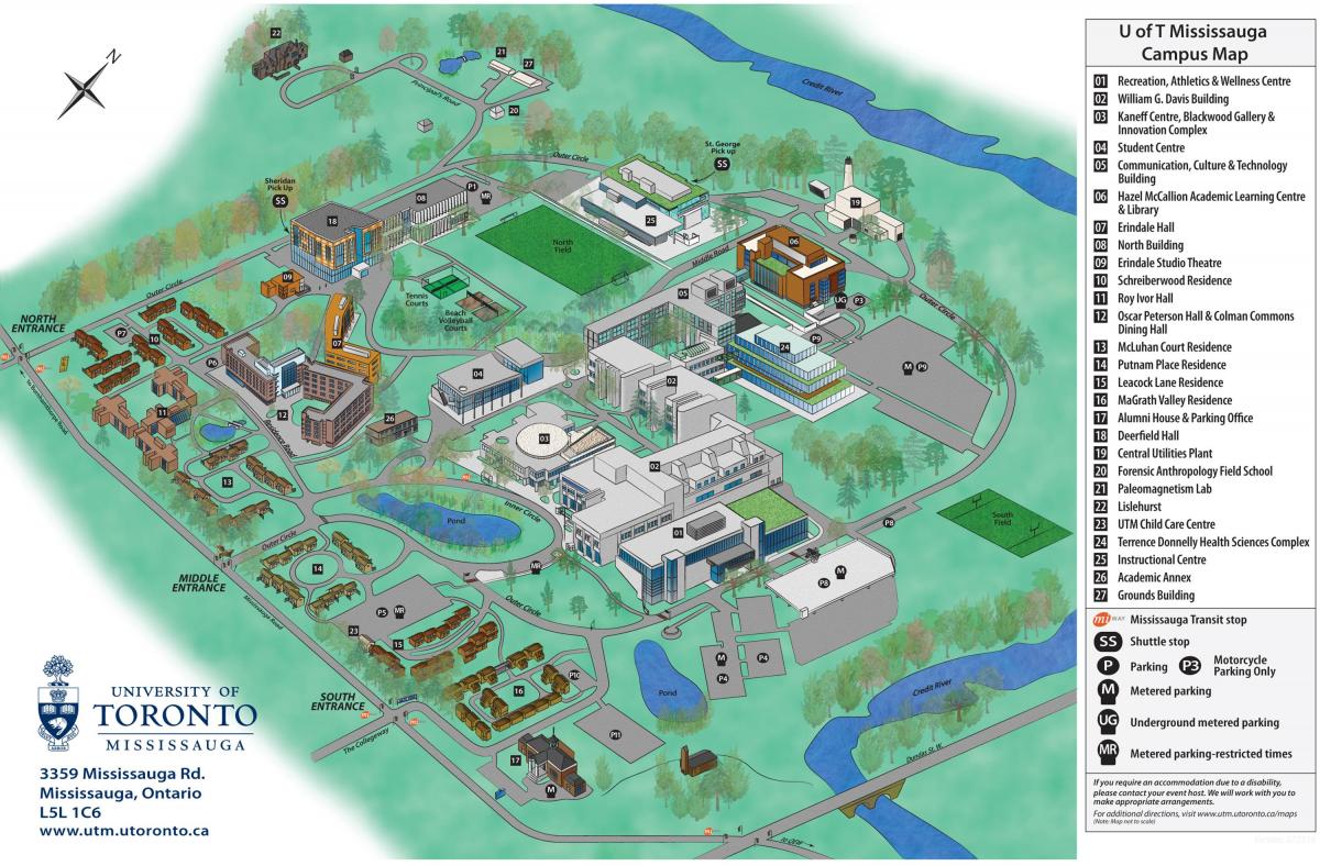 แผนที่ของมหาวิทยาลัยของโตรอนโต Mississauga มหาวิทยาลัย