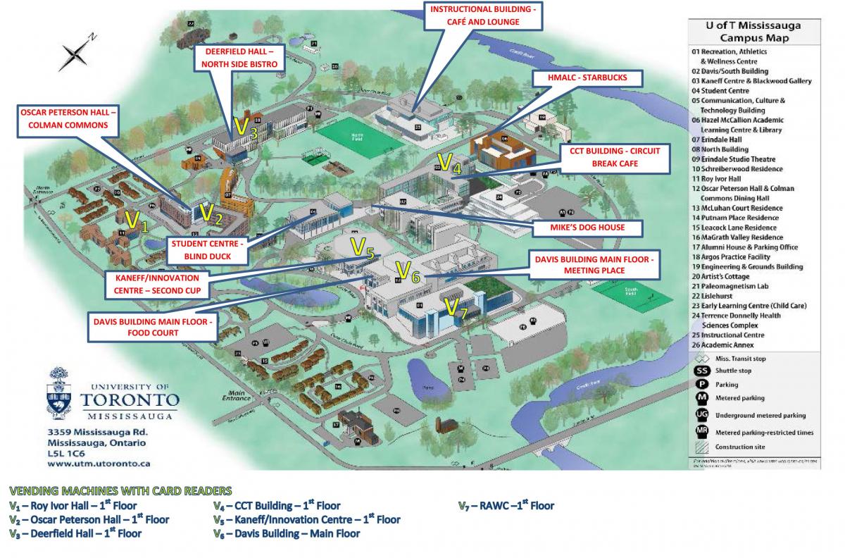 แผนที่ของมหาวิทยาลัยของโตรอนโต Mississauga มหาวิทยาลัยอาหารการบริการ
