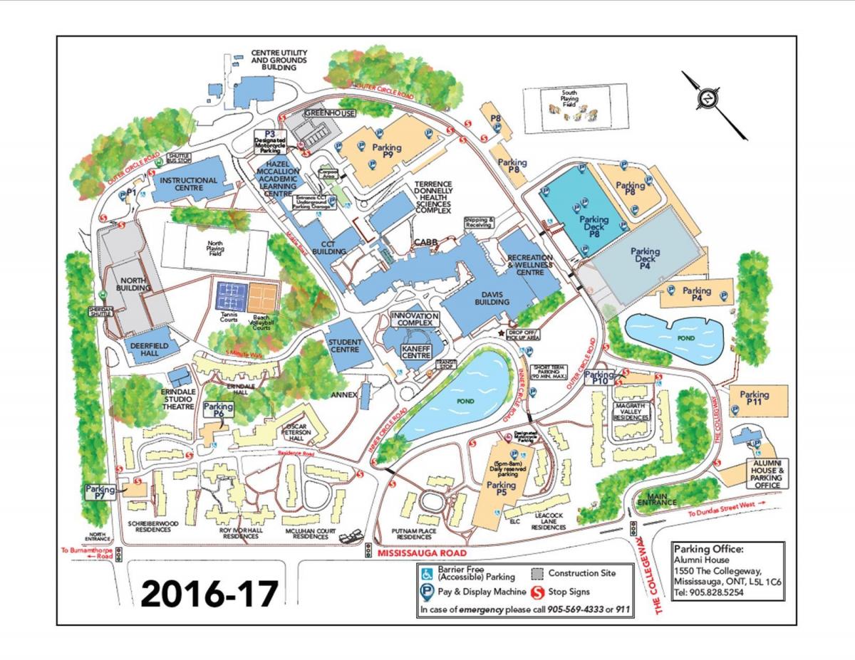 แผนที่ของมหาวิทยาลัยของโตรอนโต Mississauga ลานจอดรถ