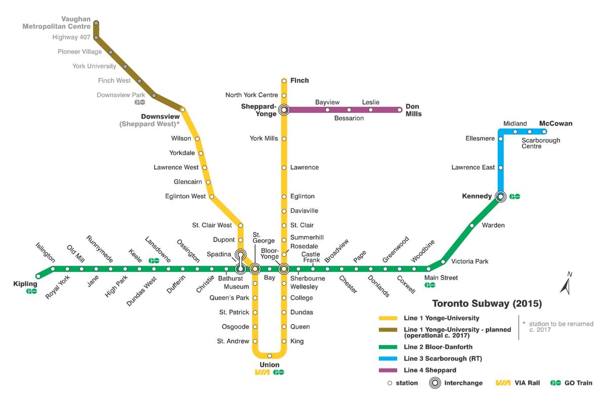 แผนที่ของรถไฟใต้ดินโตรอนโต