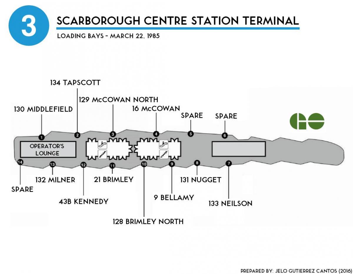 แผนที่ของโตรอนโต Scarborough ศูนย์กลางสถานีเทอร์มินัล