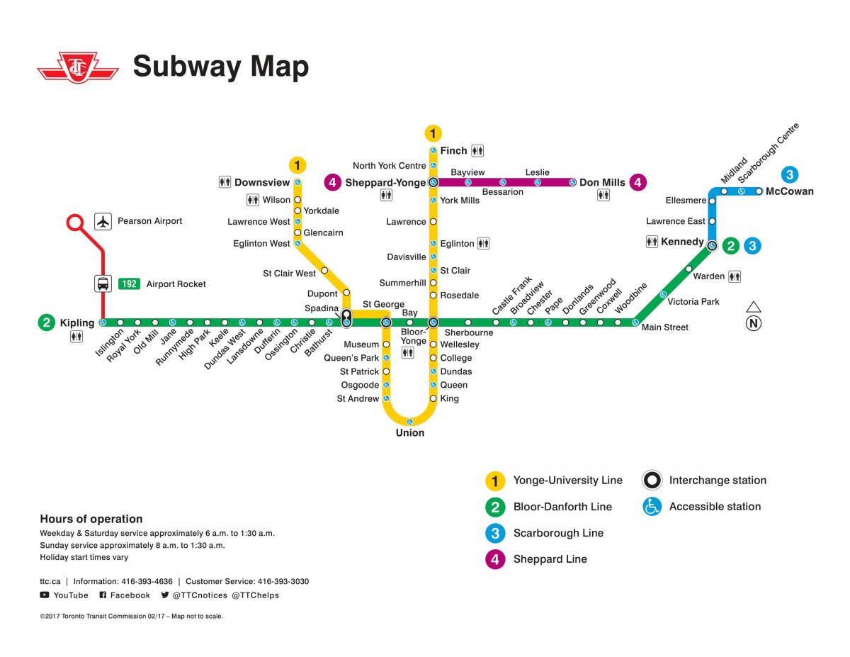 แผนที่ของโตรอนโต TTC รถไฟใต้ดิน