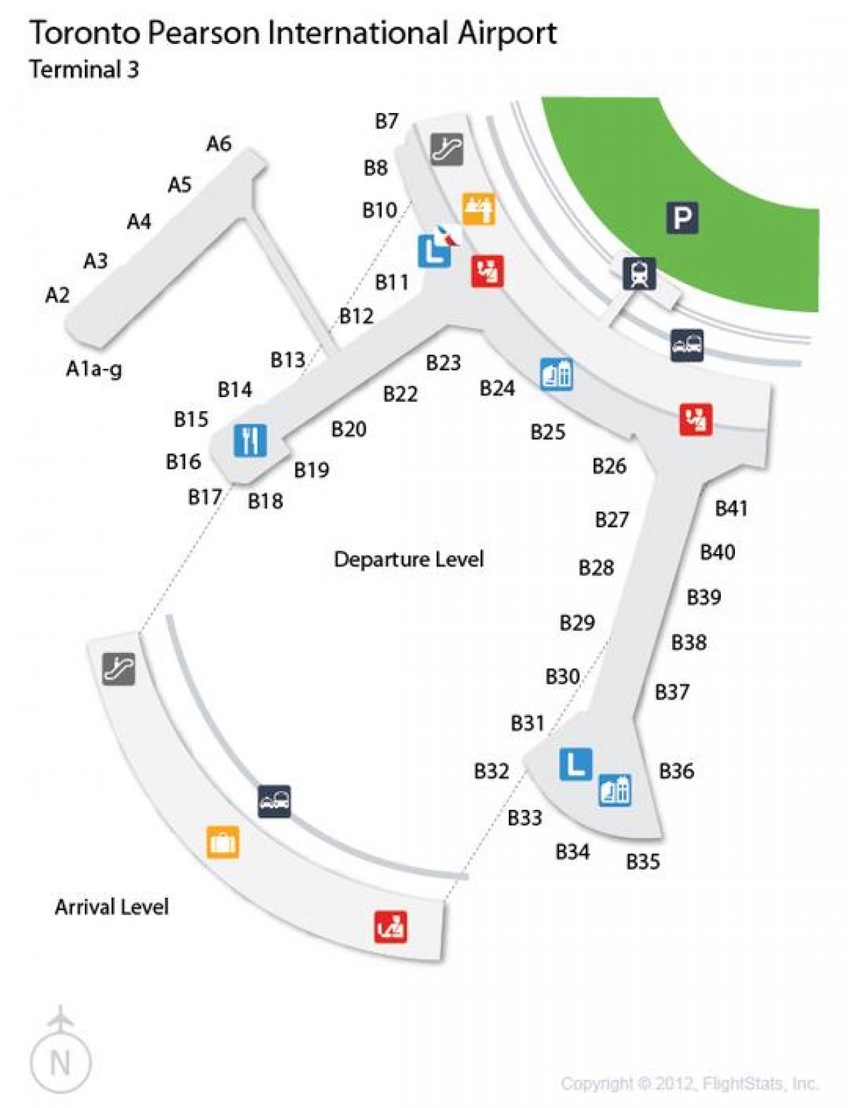 แผนที่ของโตรอนโตเพียร์สันสนามบินมาถึงในระดับเทอร์มินัล 3