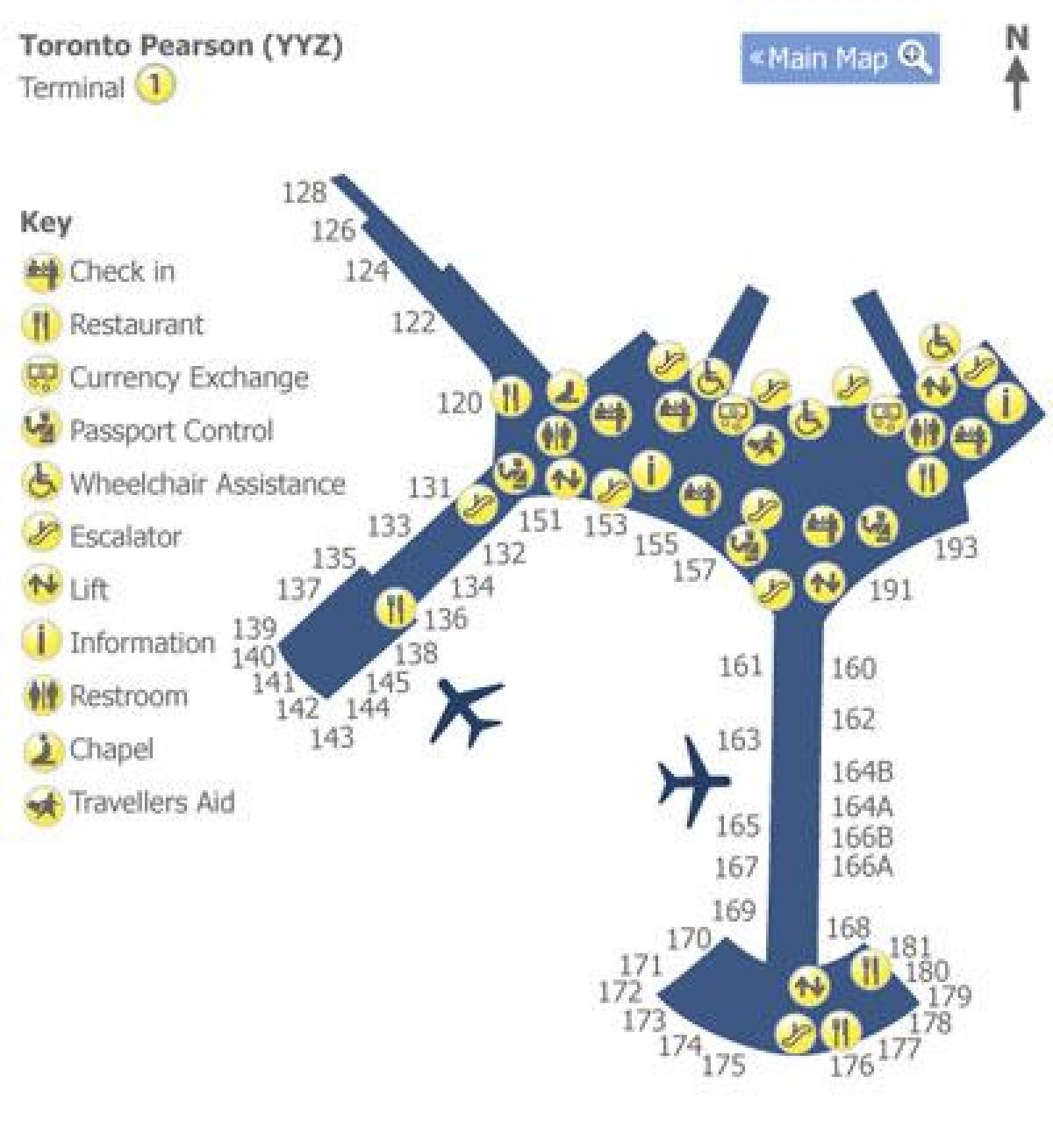 แผนที่ของโตรอนโตเพียร์สันสนามบินเทอร์มินัล 1