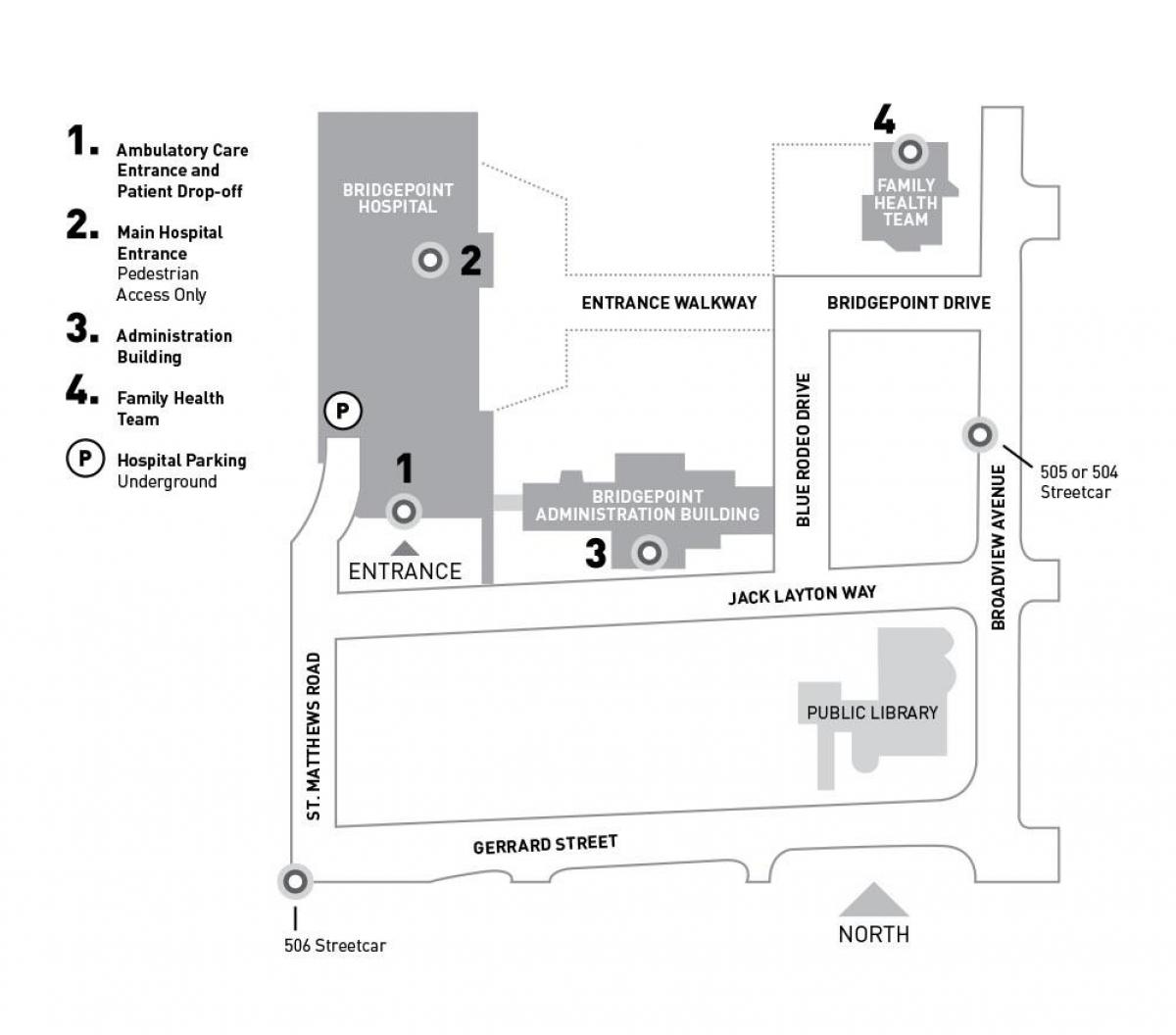 แผนที่ของโรงพยาบาล Sinai สุขภาพของระบบ-Bridgepoint โตรอนโต
