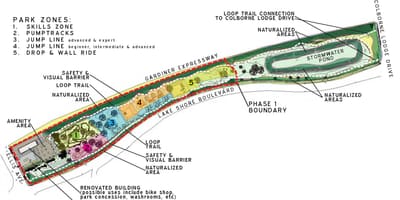 แผนที่ของซันนี่ไซด์ขี่จักรยานสวนพื้นที่โตรอนโต