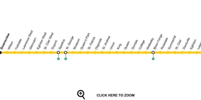 แผนที่ของโตรอนโตรถไฟใต้ดินสาย 1 Yonge-มหาวิทยาลัย