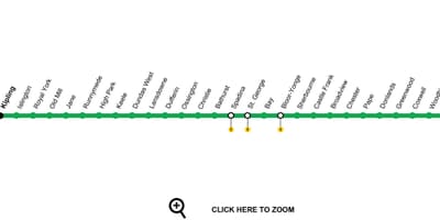 แผนที่ของโตรอนโตรถไฟใต้ดินสาย 2 Bloor-Danforth