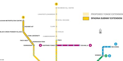 แผนที่ของโตรอนโตรถไฟใต้ดินส่วนขยาย