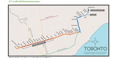 แผนที่ของโตรอนโตรถไฟใต้ดินแถว 5 Eglinton