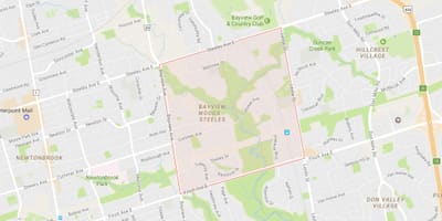แผนที่ของ Bayview ป่า–Steeles เฝ้าระวังโตรอนโต
