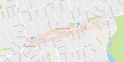 แผนที่ของ Bloor หมู่บ้านทางตะวันตกแถวบ้าโตรอนโต