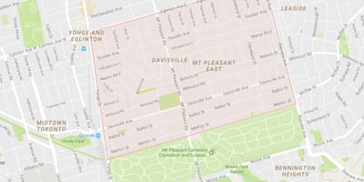 แผนที่ของ Davisville หมู่บ้านละแวกนี้โตรอนโต