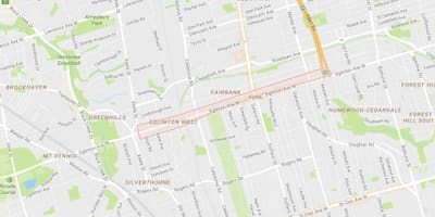 แผนที่ของ Eglinton ทางตะวันตกแถวบ้าโตรอนโต