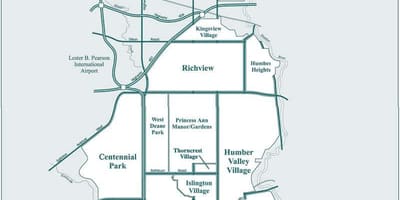 แผนที่ของ Etobicoke เฝ้าระวังโตรอนโต