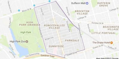 แผนที่ของ Roncesvalles หมู่บ้านโตรอนโต