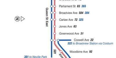 แผนที่ของ streetcar เส้น 502 Downtowner