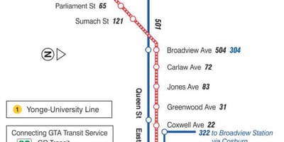แผนที่ของ streetcar เส้น 503 ถนนคิงส์ตั้นจอร์จ