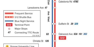 แผนที่ของ streetcar เส้น 512 เซนต์แคลร์'