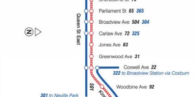 แผนที่ของ streetcar เส้น 502 Downtowner