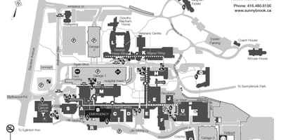 แผนที่ของ Sunnybrook สุขภาพของวิทยาศาสตร์ศูนย์กลาง-SHSC