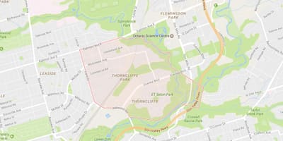 แผนที่ของ Thorncliffe วนสาธารณะเฝ้าระวังโตรอนโต