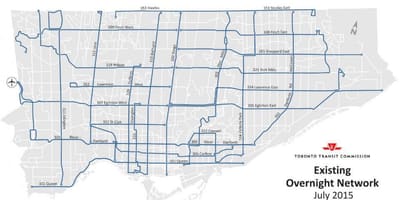 แผนที่ของ TTC ค้างคืนรถบัสเครือข่าย
