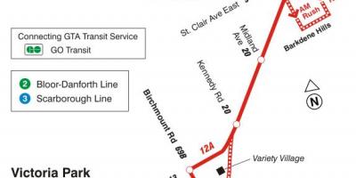 แผนที่ของ TTC 12 คิงส์ตั้นจอร์จ Rd เส้นทางรถบัสโตรอนโต