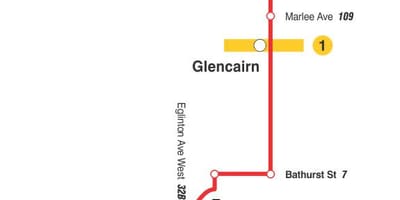 แผนที่ของ TTC 14 Glencairn เส้นทางรถบัสโตรอนโต