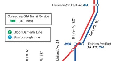 แผนที่ของ TTC 16 McCowan เส้นทางรถบัสโตรอนโต