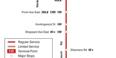 แผนที่ของ TTC 17 Birchmount เส้นทางรถบัสโตรอนโต