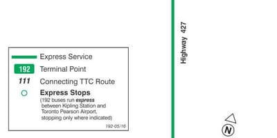 แผนที่ของ TTC 192 สนามบินจรวดเส้นทางรถบัสโตรอนโต