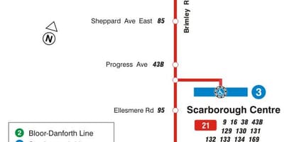 แผนที่ของ TTC 21 บริมเรย์เส้นทางรถบัสโตรอนโต