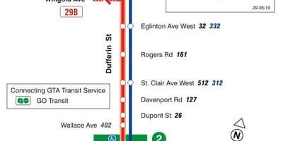 แผนที่ของ TTC 29 Dufferin เส้นทางรถบัสโตรอนโต