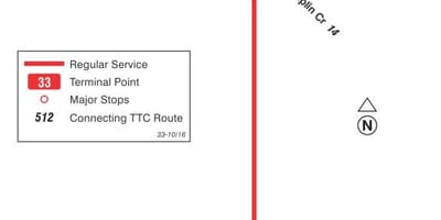 แผนที่ของ TTC 33 ป่าฮิลเส้นทางรถบัสโตรอนโต