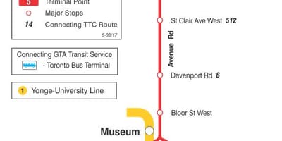 แผนที่ของ TTC 5 ถนน Rd เส้นทางรถบัสโตรอนโต