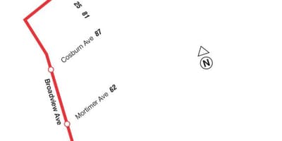 แผนที่ของ TTC 8 Broadview เส้นทางรถบัสโตรอนโต