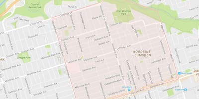 แผนที่ของ Woodbine ไฮเฝ้าระวังโตรอนโต