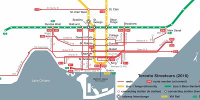 แผนที่ของโตรอนโตของระบบ streetcar